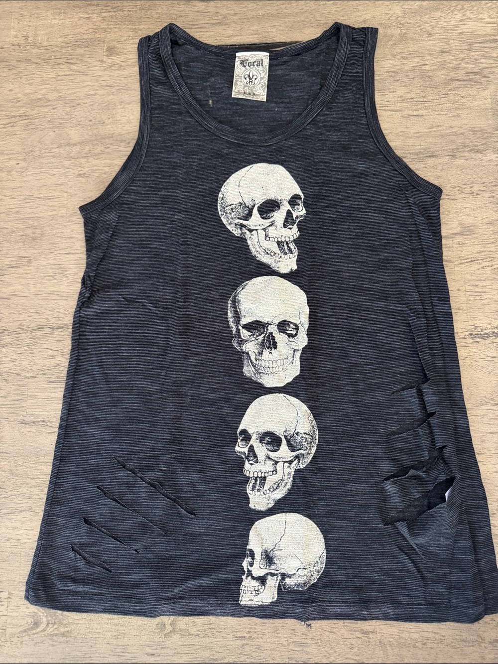New Vocal Apparel women’s black laser slashed skull skeleton tank top s small
